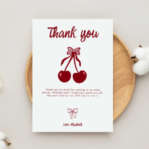 Carte De Remerciements Remerciement de Baby Shower Cerise Bébé Ruban Coqu