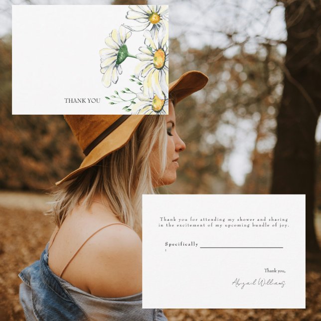 Carte De Remerciements Remerciement de Baby Shower de Marguerites Aquarel (Créateur téléchargé)
