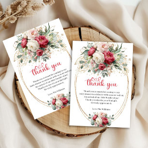 Carte De Remerciements Remerciement de Baby Shower Fleurs Rouge Bourgogne