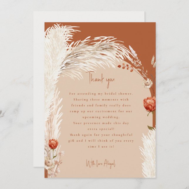 Carte De Remerciements Remerciement de Baby Shower Mariée en Terre Cuite  (Devant / Derrière)