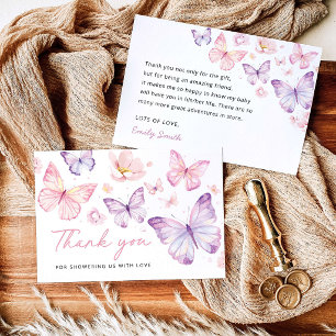Carte De Remerciements Remerciement de Baby Shower Papillon Rose Violet