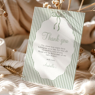 Carte De Remerciements Remerciement de Baby Shower pour Bébé au Ruban Ver