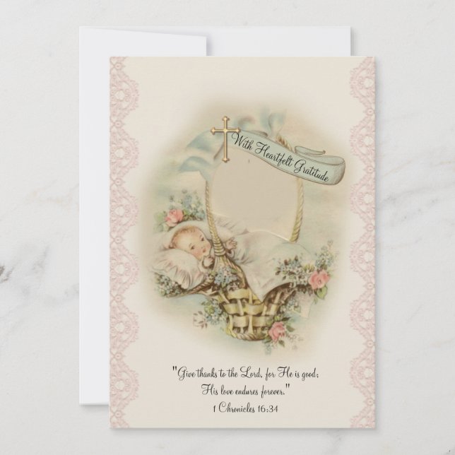 Carte De Remerciements Remerciement de Baby Shower Religieux Vintage (Devant)