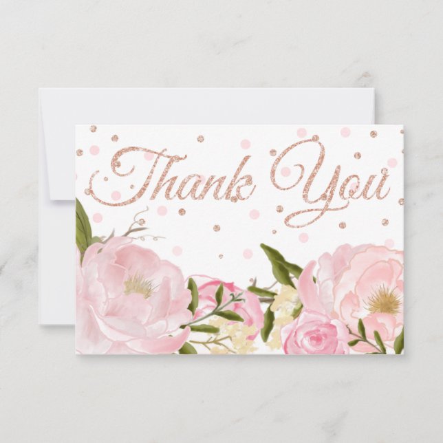 Carte De Remerciements Remerciement de Baby Shower Rose Gold et Pivoine R (Devant)