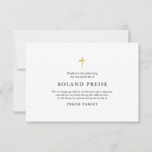 Carte De Remerciements Remerciement de deuil de croix dorée Faux PixDezin