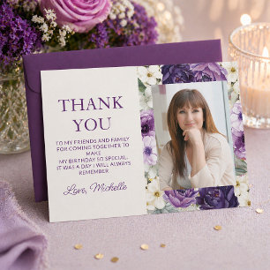 Carte De Remerciements Remerciement de fête d'anniversaire Floral Blanc V