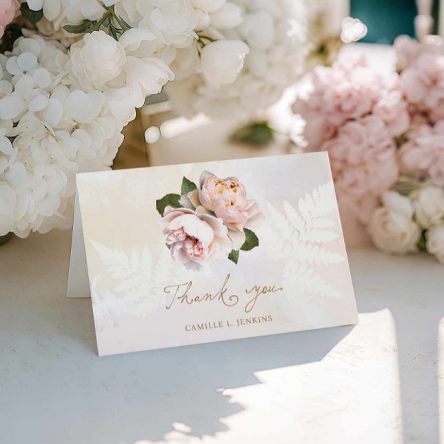 Carte De Remerciements Remerciement de Fête de Mariage Floral Rose (Elegant Pink Garden Bridal Shower Thank you Card)