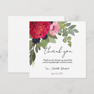 Carte De Remerciements Remerciement de Fête de Mariage Florale Pivoine Co