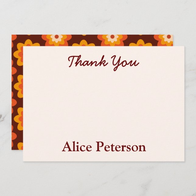 Carte De Remerciements Remerciement de Fiançailles Fleur Rétro Groovy Hip (Devant / Derrière)