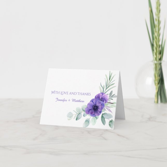 Carte De Remerciements Remerciement de fleur d'anémone violette à l'aquar (Devant)