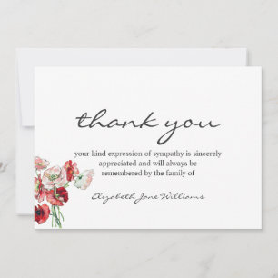 Carte De Remerciements Remerciement de funérailles aquarelle coquelicots