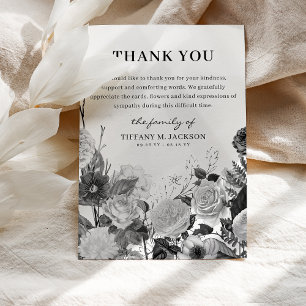 Carte De Remerciements Remerciement de funérailles florales noir et blanc
