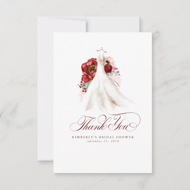 Carte De Remerciements Remerciement de la douche de mariée florale rouge  (Devant)