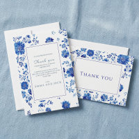 Remerciement de mariage à motif floral bleu poussi