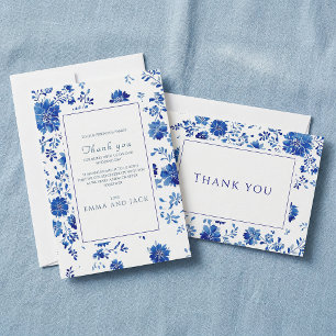 Carte De Remerciements Remerciement de mariage à motif floral bleu poussi