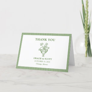Carte De Remerciements Remerciement de mariage à rayures florales vertes