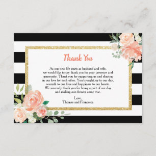 Carte De Remerciements Remerciement de mariage à rayures noires et floral