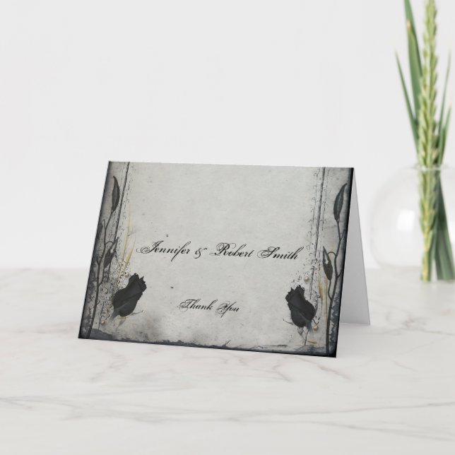 Carte De Remerciements Remerciement de mariage à treillis Black Rose goth (Devant)