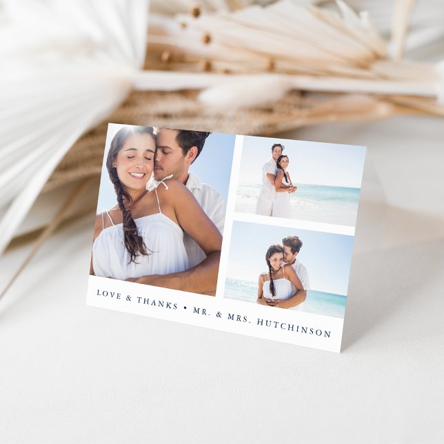 Carte De Remerciements Remerciement de mariage Collage photo marine et bl (Créateur téléchargé)