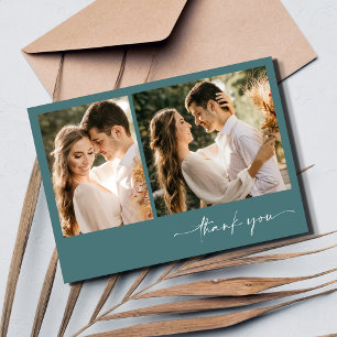 Carte De Remerciements Remerciement de mariage deux photos vert émeraude