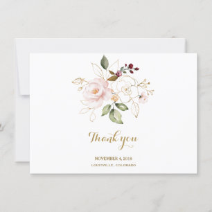 Carte De Remerciements Remerciement de mariage élégant à fleurs rose blus
