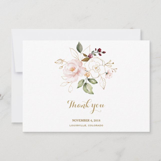 Carte De Remerciements Remerciement de mariage élégant à fleurs rose blus (Devant)