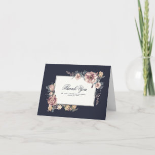 Carte De Remerciements Remerciement de mariage élégant floral marine et m