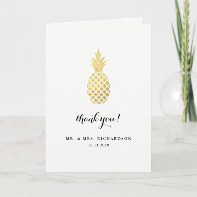 Carte De Remerciements Remerciement de mariage élégant Gold Pineapple (Devant)