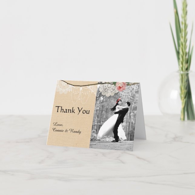 Carte De Remerciements Remerciement de mariage en dentelle florale rose t (Devant)