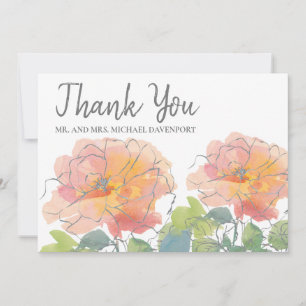 Carte De Remerciements Remerciement de mariage floral aquarelle corail