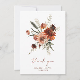 Carte De Remerciements Remerciement de mariage floral aquarelle en terre 