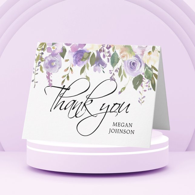 Carte De Remerciements Remerciement de mariage floral aquarelle lilas (Créateur téléchargé)