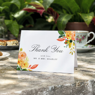 Carte De Remerciements Remerciement de mariage floral automnal à l'aquare