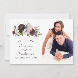 Carte De Remerciements Remerciement de mariage floral bordeaux et marine