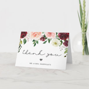 Carte De Remerciements Remerciement de mariage floral Burgundy Blush