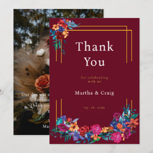 Carte De Remerciements Remerciement de mariage floral burgundy Fiesta mex