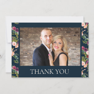 Carte De Remerciements Remerciement de mariage floral Burgundy Navy Blush