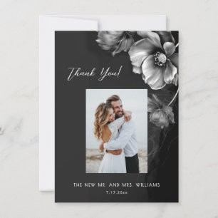 Carte De Remerciements Remerciement de mariage floral gris argent noir