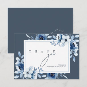 Carte De Remerciements Remerciement de mariage floral opulent bleu royal