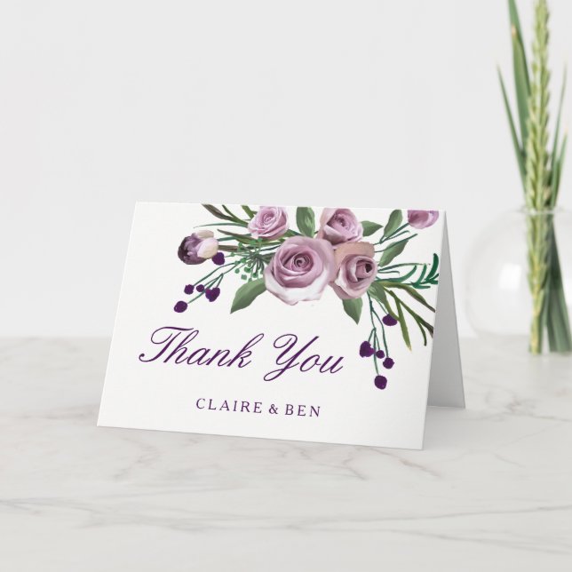 Carte De Remerciements Remerciement de mariage floral Rose pourpre plum r (Devant)