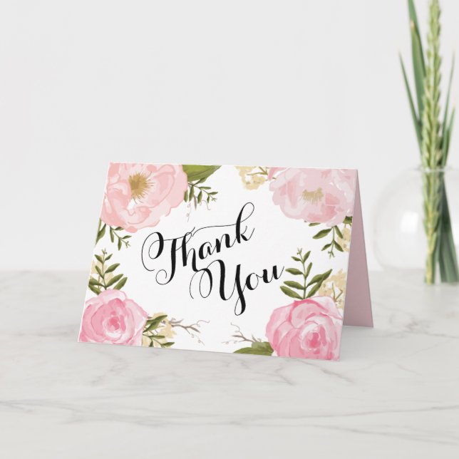 Carte De Remerciements Remerciement de mariage floral rose vintage modern (Devant)