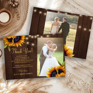 Carte De Remerciements Remerciement de mariage floral rustique en bois av
