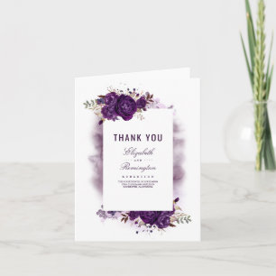 Carte De Remerciements Remerciement de mariage floral violet aubergine