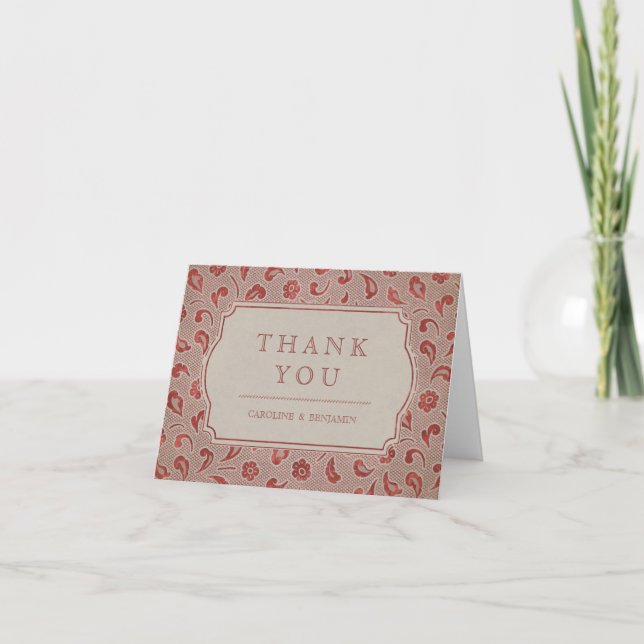 Carte De Remerciements Remerciement de mariage Kraft rouge Lace rustique  (Devant)