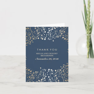 Carte De Remerciements Remerciement de mariage Navy Baby's Breath feuille