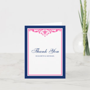 Carte De Remerciements Remerciement de mariage Navy Blue et Rose Flourish