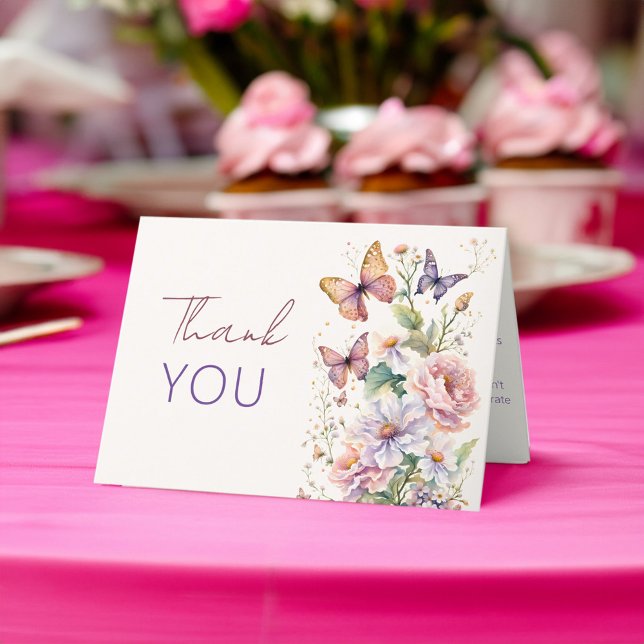 Carte De Remerciements Remerciement de mariage papillons pour la vie Fleu (Lifetime of Butterflies floral bridal shower thank Thank You Cards butterflies themed bridal shower )