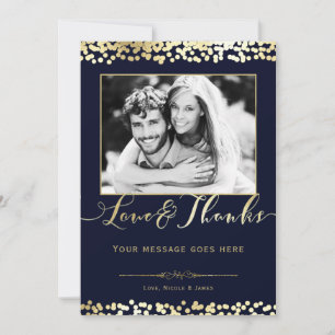 Carte De Remerciements Remerciement de mariage photo confettis bleu et or