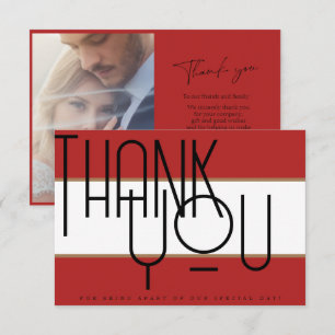 Carte De Remerciements Remerciement de mariage photo typographie rouge gr