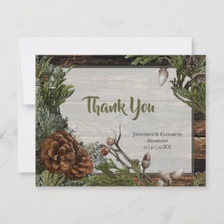 Carte De Remerciements Remerciement de mariage Rustique aux Cônes de Pin